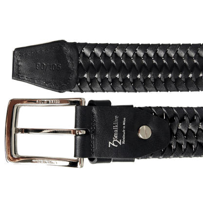 34 mm Leather Elastic Weave Belt Black