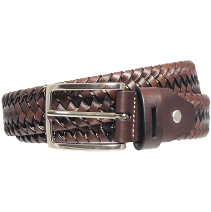 34 mm Leather Elastic Weave Belt Brown