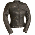 Queen of Diamonds Cow Cuba Skin Womens Leather Motorcycle Jacket by First MFG