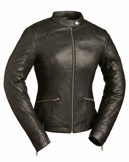 Black Diamonds Women's Cow Skin Leather Motorcycle Jacket