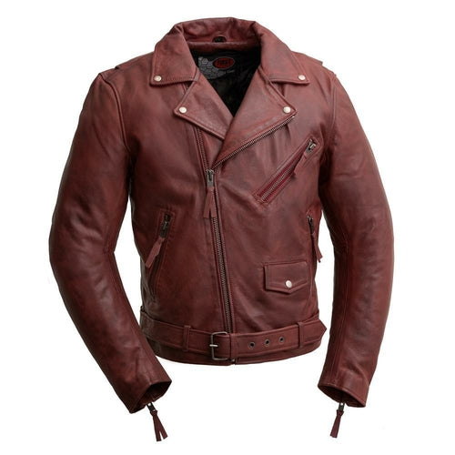 First MFG Co. Fillmore Oxblood Mens Real Cowhide Motorcycle Leather Jacket