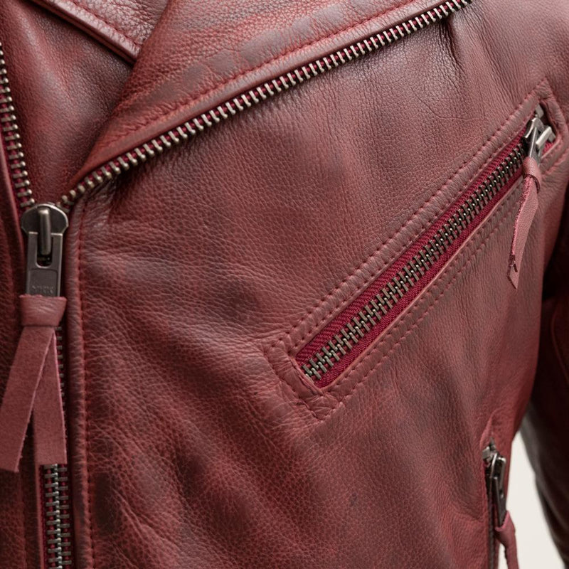 First MFG Co. Fillmore Oxblood Mens Real Cowhide Motorcycle Leather Jacket