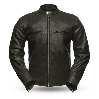 First MFG Co Turbine Perforated Real Cowhide Men's Leather Jacket (Spring Sale)