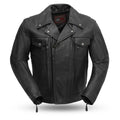 Mastermind Real Cowhide Mens Black Leather Motorcycle Jacket By First MFG Co. 