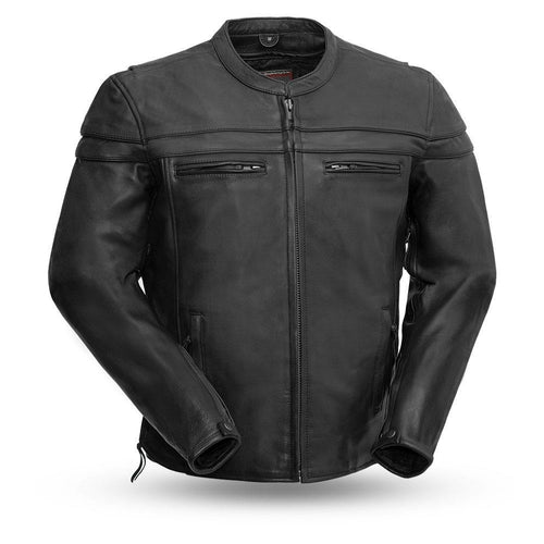 Maverick Mens Black Real Leather Motorcycle Jacket By First MFG Co.