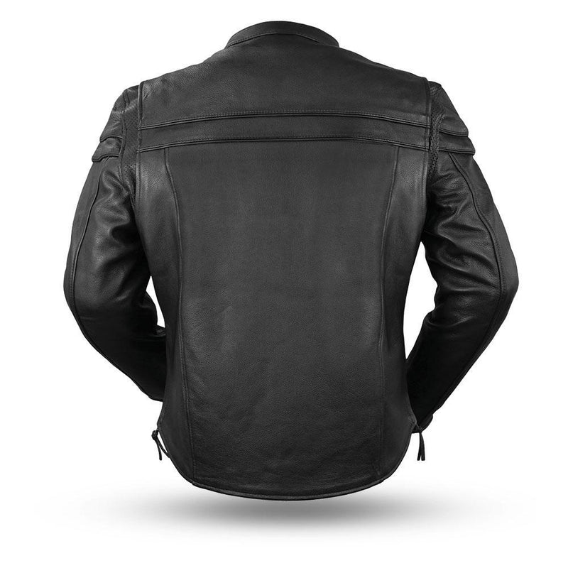 Maverick Mens Black Real Leather Motorcycle Jacket By First MFG Co.