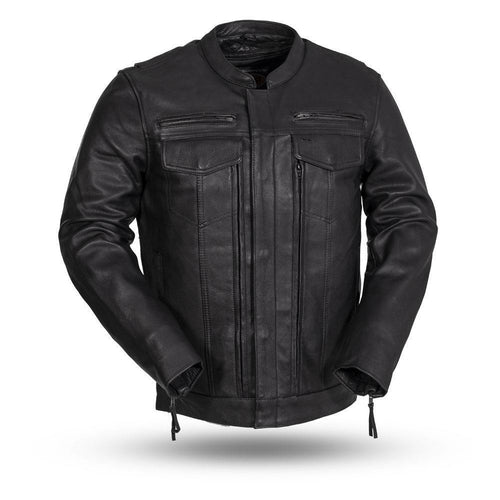 The Raider Mens Black Motorcycle Real Cowhide Leather Jacket By First MFG Co.