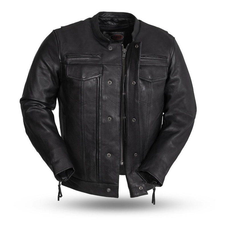 The Raider Mens Black Motorcycle Real Cowhide Leather Jacket By First MFG Co.