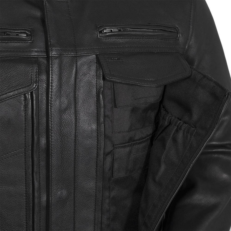 The Raider Mens Black Motorcycle Real Cowhide Leather Jacket By First MFG Co.