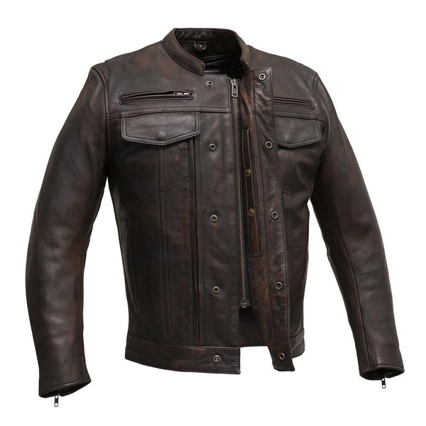 The Raider Mens Real Diamond Naked Cowhide Motorcycle Leather Jacket (Copper)