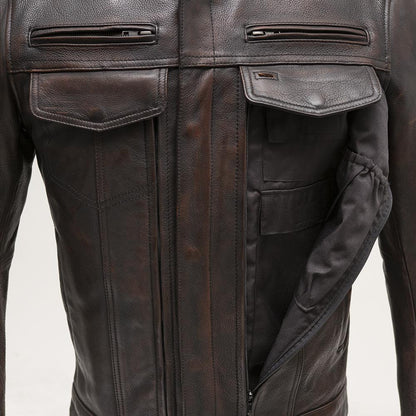 The Raider Mens Real Diamond Naked Cowhide Motorcycle Leather Jacket (Copper)