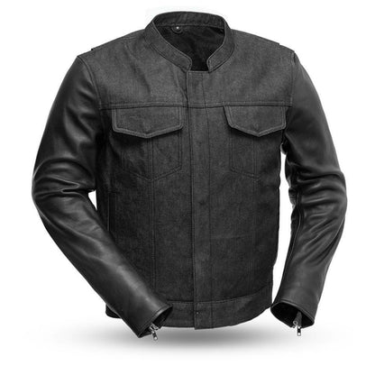 First MFG Co. Cutlass Denim / Leather Mens Motorcycle Leather Jacket