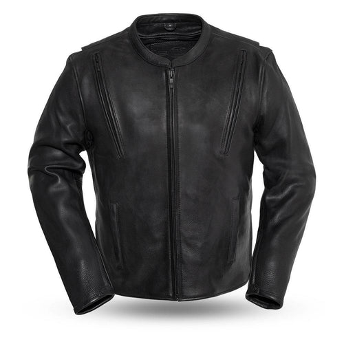 Revolt Cowhide Mens Black Motorcycle Leather Jacket By First MFG Co.