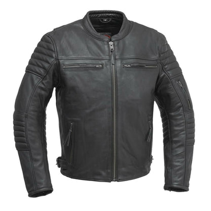 First Manufacturing Co. Commuter Mens Black Cowhide Motorcycle Leather Jacket