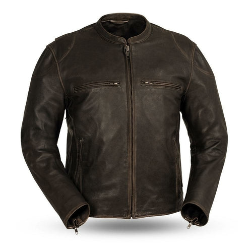 Indy Mens Black Real Cowhide Leather Motorcycle Jacket By First MFG Co 