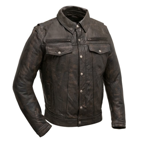 Villain Men's Black Cow Dutch Leather Motorcycle Jacket By First MFG Co. 