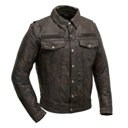 Villain Men's Black Cow Dutch Leather Motorcycle Jacket By First MFG Co. 