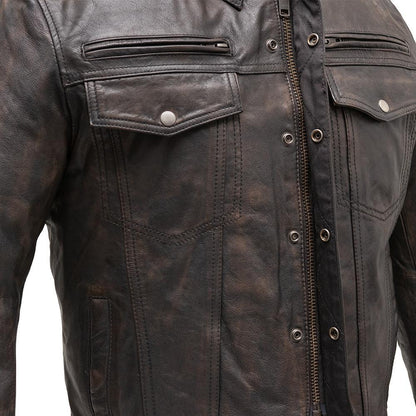 Villain Men's Black Cow Dutch Leather Motorcycle Jacket By First MFG Co. 