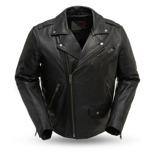 First MFG Co. Enforcer Mens Black Real Cowhide Leather Motorcycle Jacket