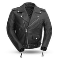 Superstar Mens Black Real Motorcycle Leather Jacket By First MFG Co. 