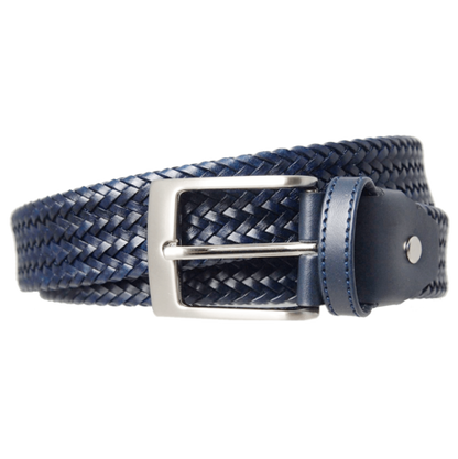 34 mm Fine Weave Leather Belt Navy