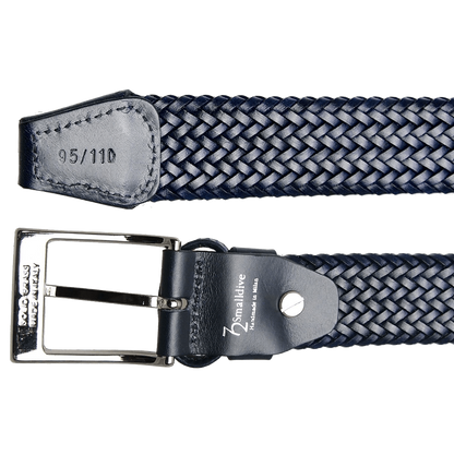 34 mm Fine Weave Leather Belt Navy