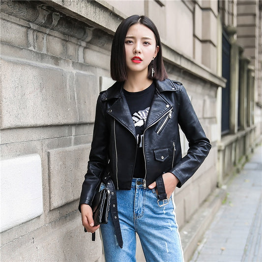 HANGON Ftlzz Pu Fashion Bright Womens Real Leather Jacket