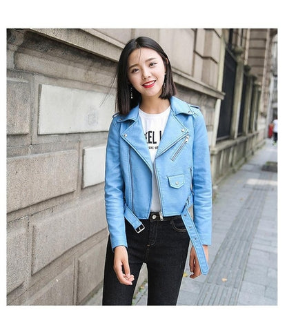 HANGON Ftlzz Pu Fashion Bright Womens Real Leather Jacket