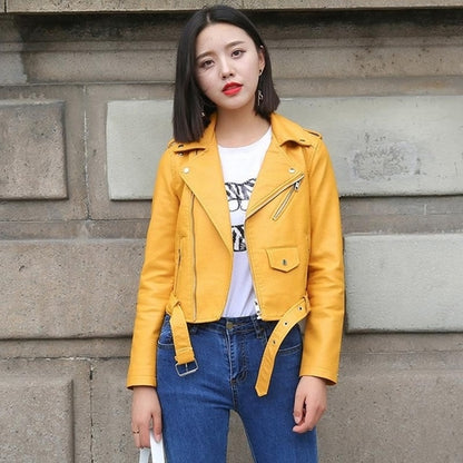 HANGON Ftlzz Pu Fashion Bright Womens Real Leather Jacket