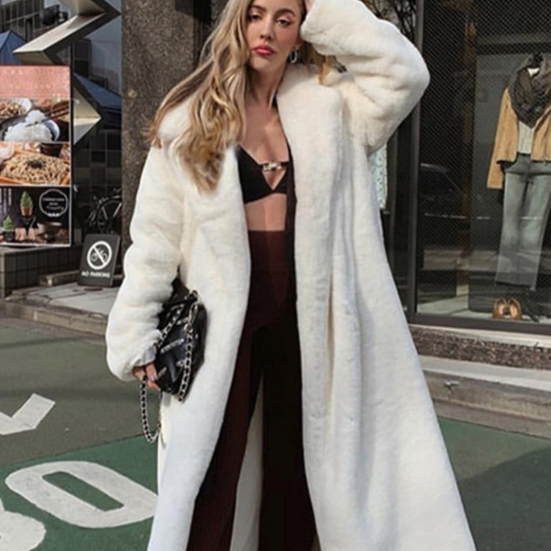 Womens Winter Plush Thick Warm Faux Rabbit Fur Coat