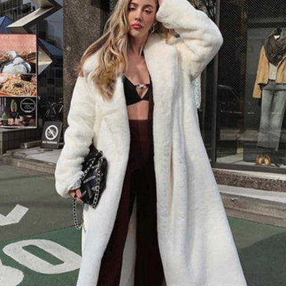 Womens Winter Plush Thick Warm Faux Rabbit Fur Coat