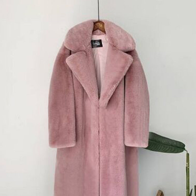 Womens Winter Plush Thick Warm Faux Rabbit Fur Coat