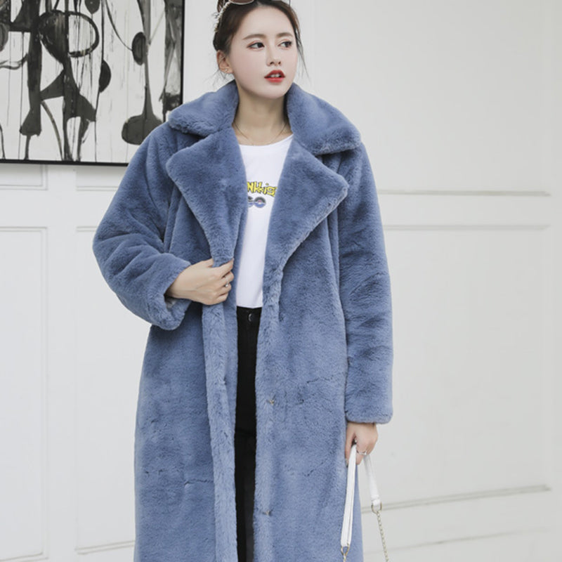 Womens Winter Plush Thick Warm Faux Rabbit Fur Coat