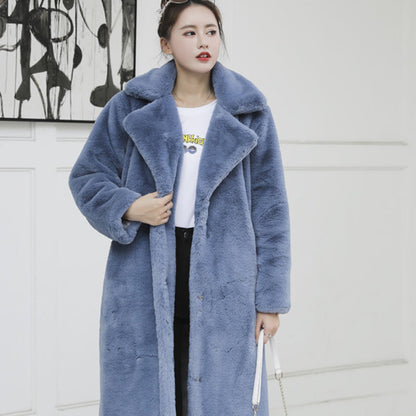 Womens Winter Plush Thick Warm Faux Rabbit Fur Coat