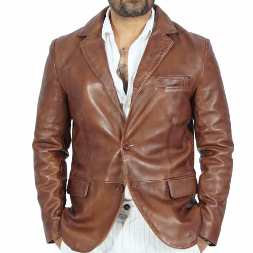 Harper Mens Brown Sheep Leather Blazer Jacket