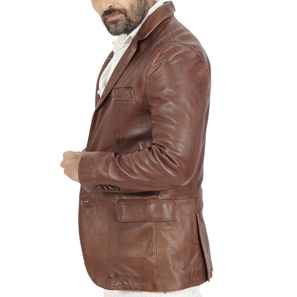 Harper Mens Brown Sheep Leather Blazer Jacket