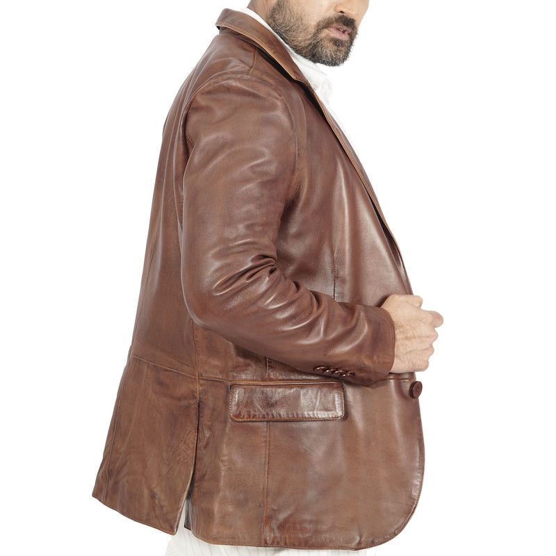 Harper Mens Brown Sheep Leather Blazer Jacket