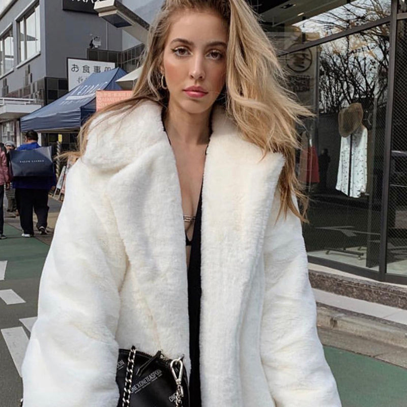Womens Winter Plush Thick Warm Faux Rabbit Fur Coat