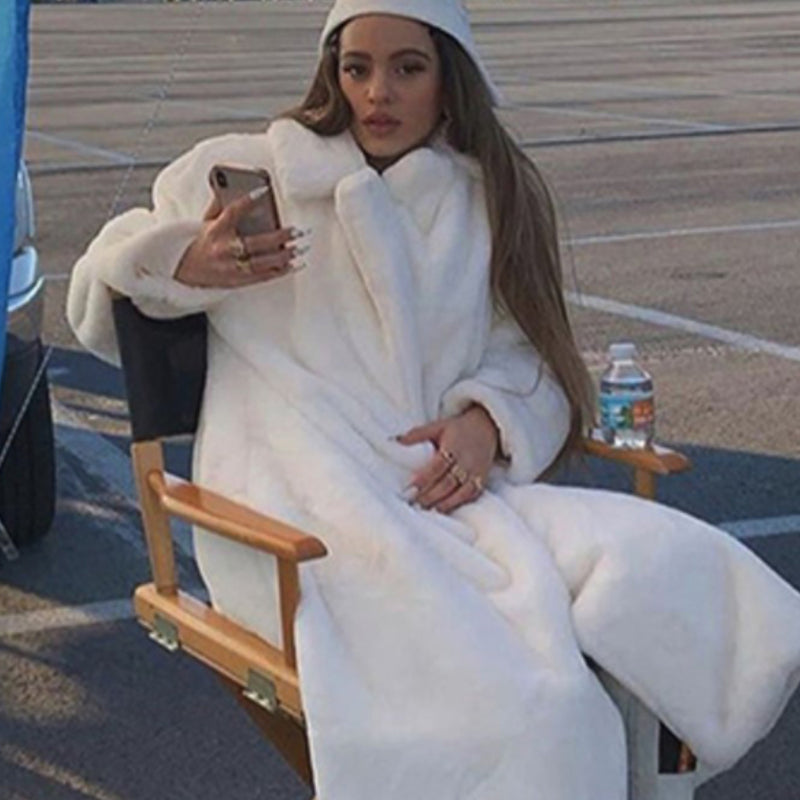 Womens Winter Plush Thick Warm Faux Rabbit Fur Coat