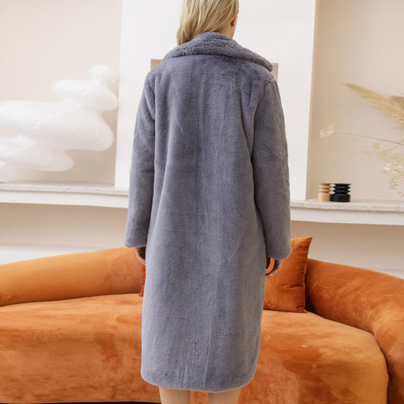 Womens Winter Plush Thick Warm Faux Rabbit Fur Coat