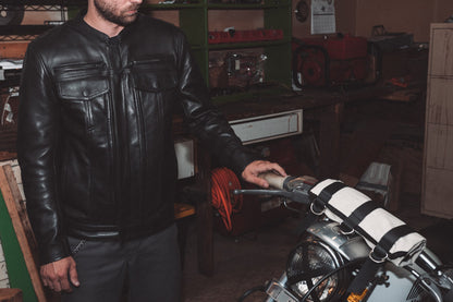 The Raider Mens Black Motorcycle Real Cowhide Leather Jacket By First MFG Co.