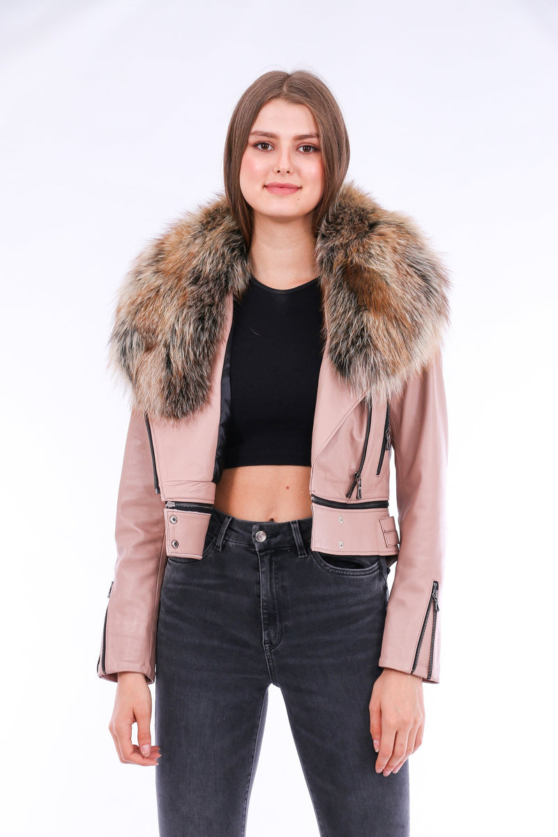 Buttagi Soft Lightweight Women's Pink Leather Biker Jacket