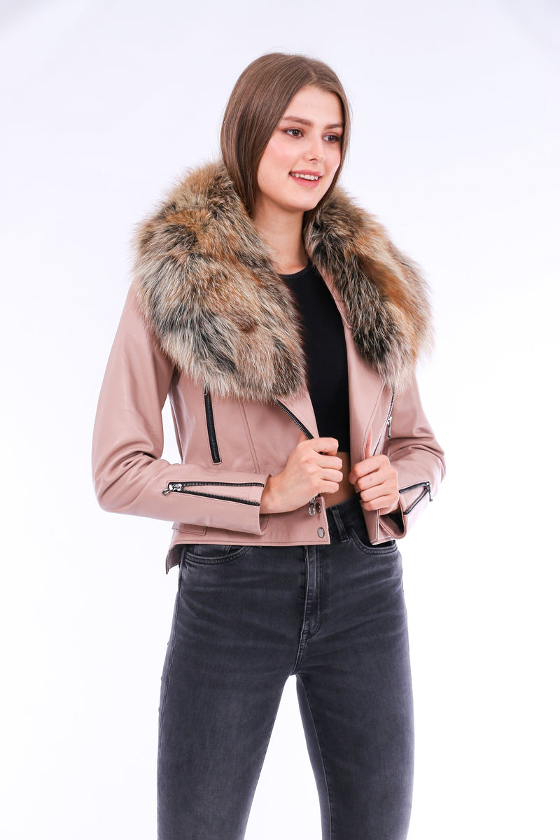 Buttagi Soft Lightweight Women's Pink Leather Biker Jacket