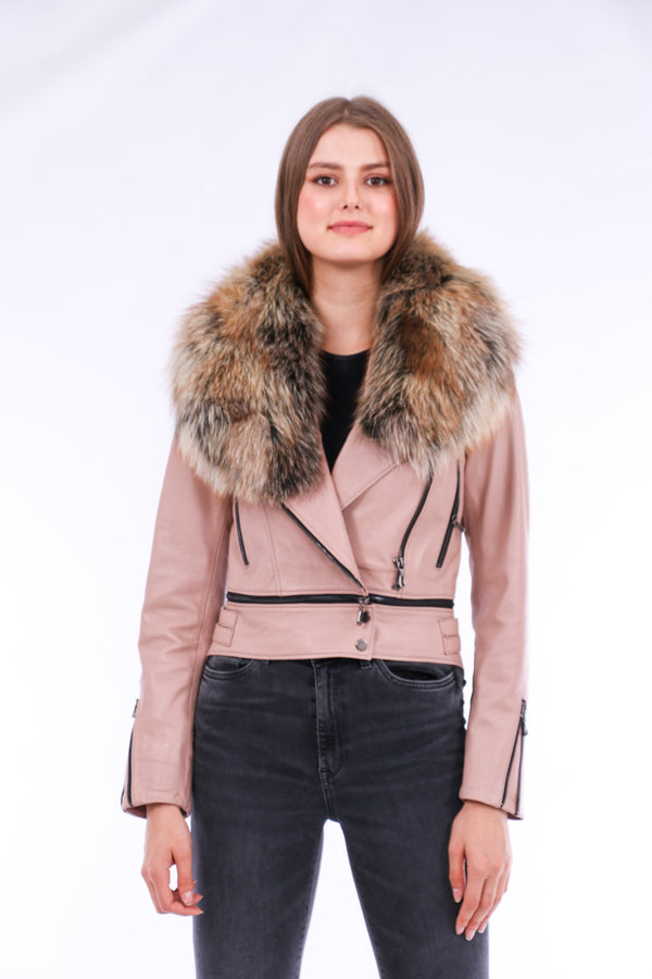 Buttagi Soft Lightweight Women's Pink Leather Biker Jacket