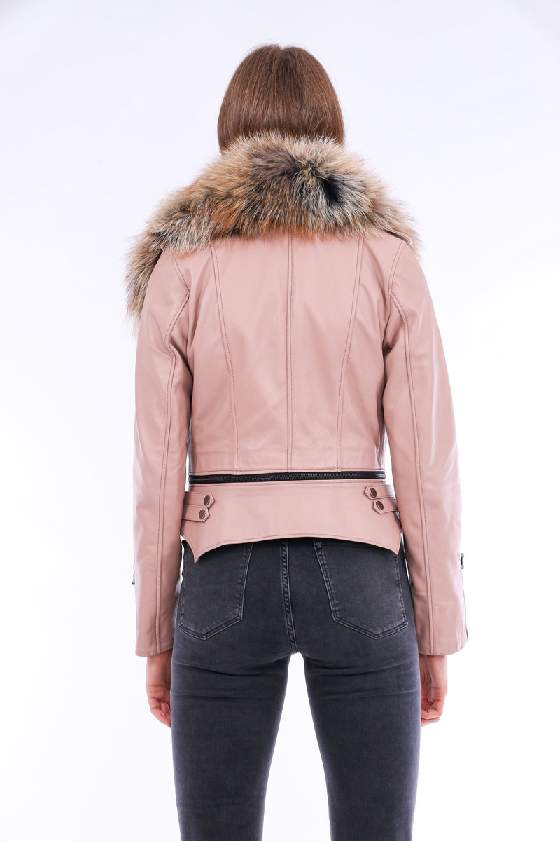 Buttagi Soft Lightweight Women's Pink Leather Biker Jacket