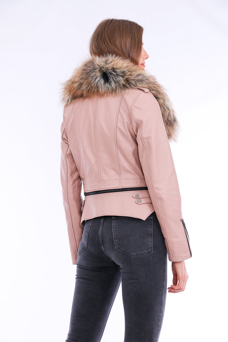 Buttagi Soft Lightweight Women's Pink Leather Biker Jacket