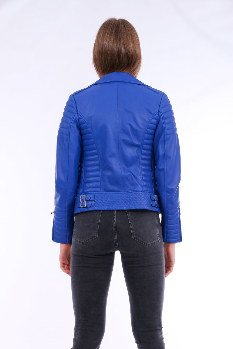 Milani Quilted Blue Leather Biker Jacket