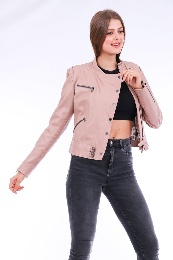 ROVIGO Stylish Pink Leather Jacket for Women