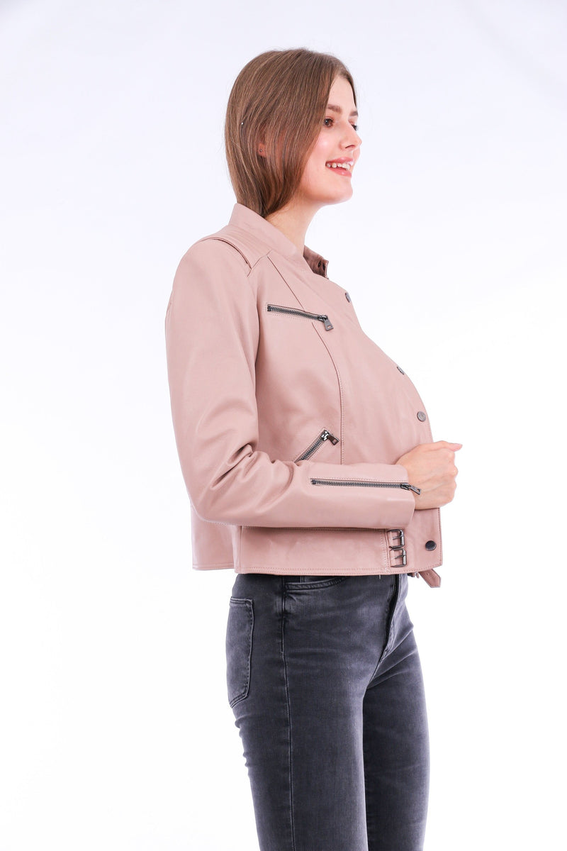 ROVIGO Stylish Pink Leather Jacket for Women