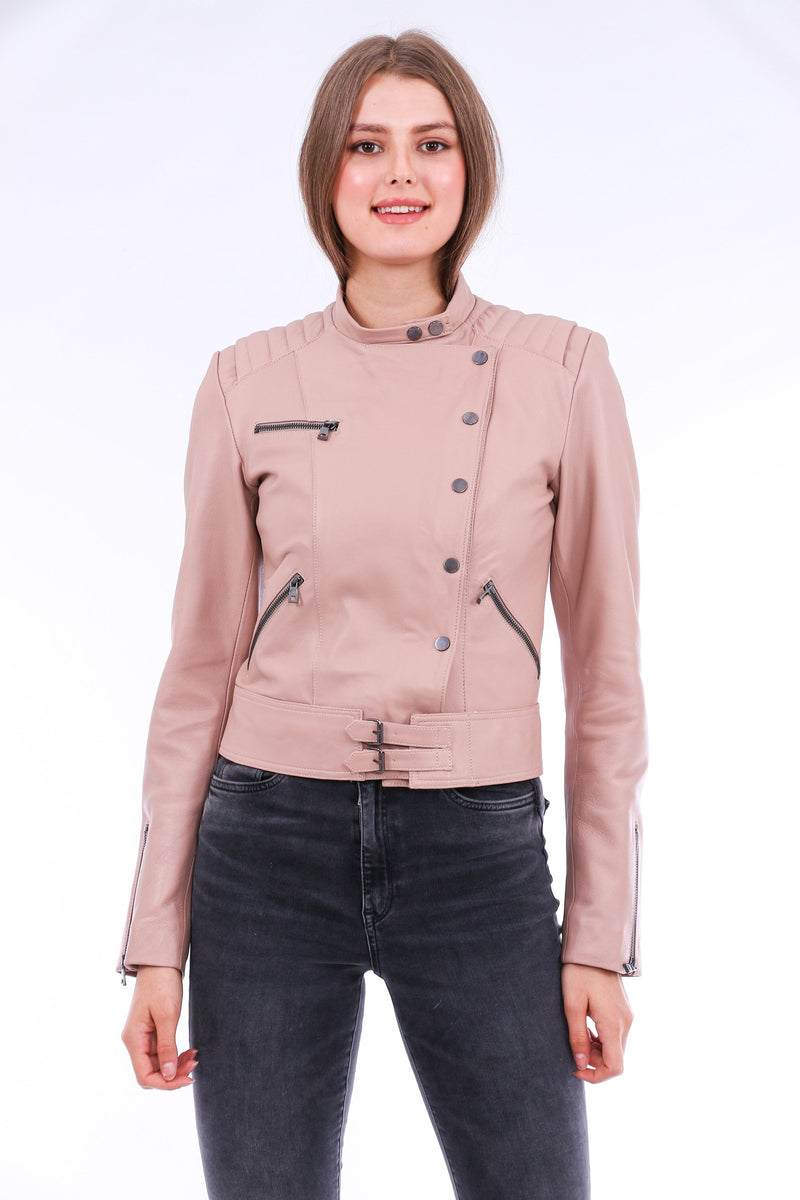 ROVIGO Stylish Pink Leather Jacket for Women